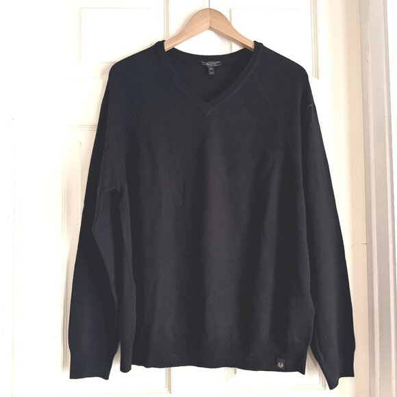 size XL wool Belstaff solid black v-neck lightweight sweater mens - Picture 2 of 13